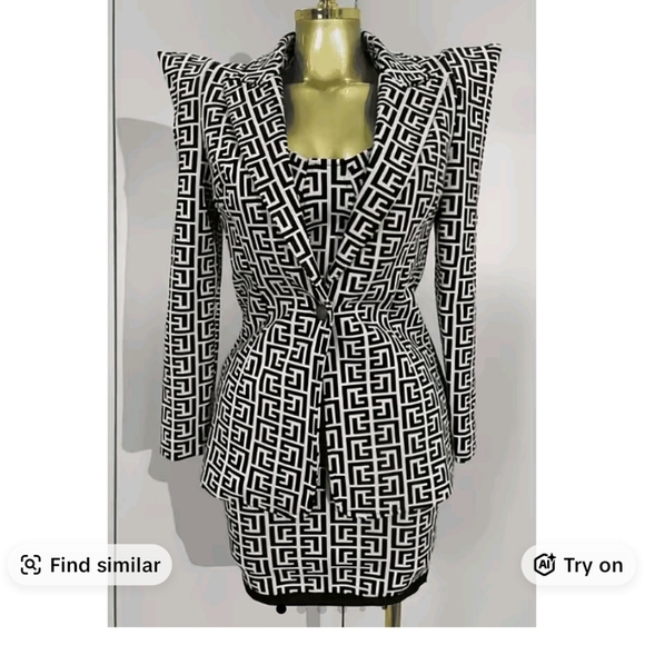 Diva Boutique Dresses & Skirts - Black and White Geometric Patterned Jacket And Matching Midi Dress